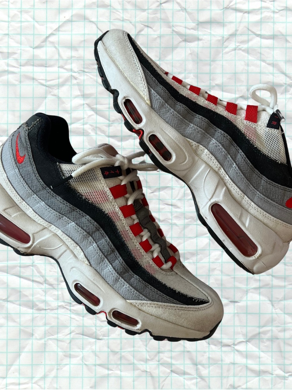 Nike Women's Air Max 95 Big Bubble Premium in White, Black, Gray and Red